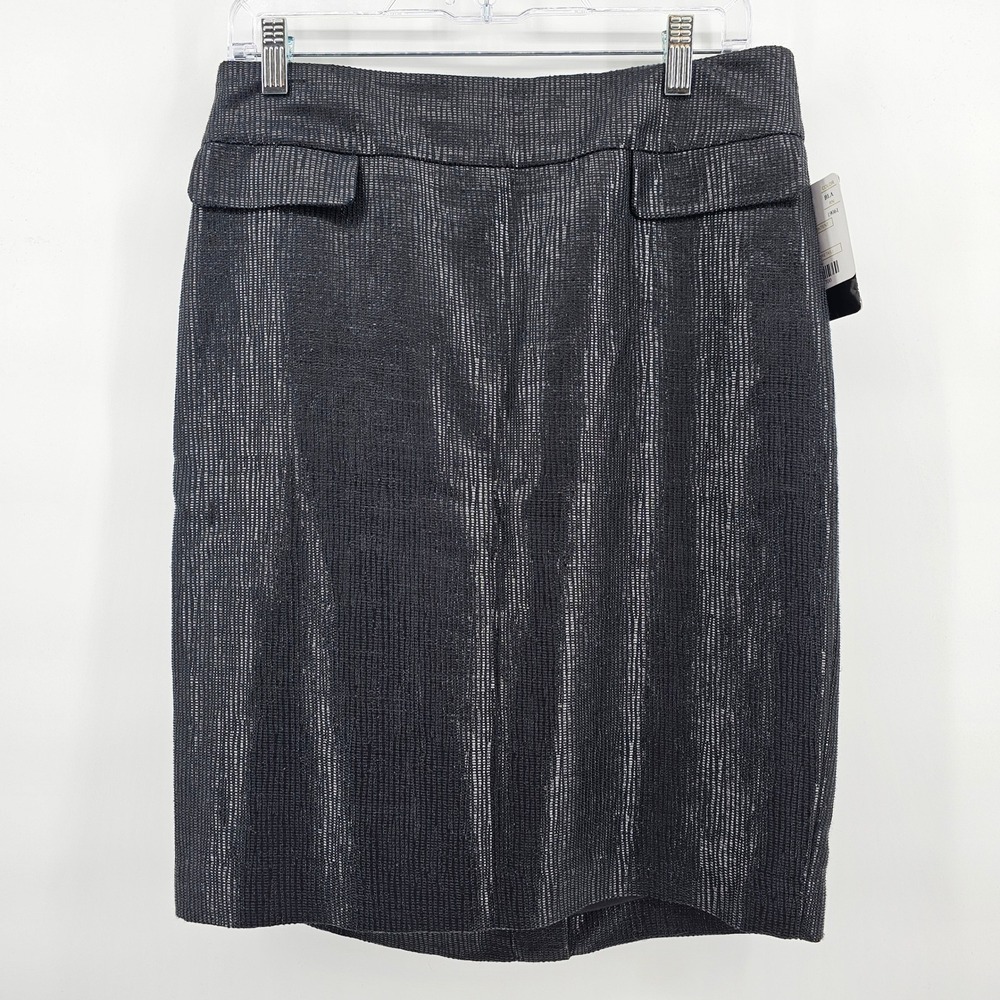 Doncaster Collection Pencil Skirt Women 8 Black Metallic Textured Lined